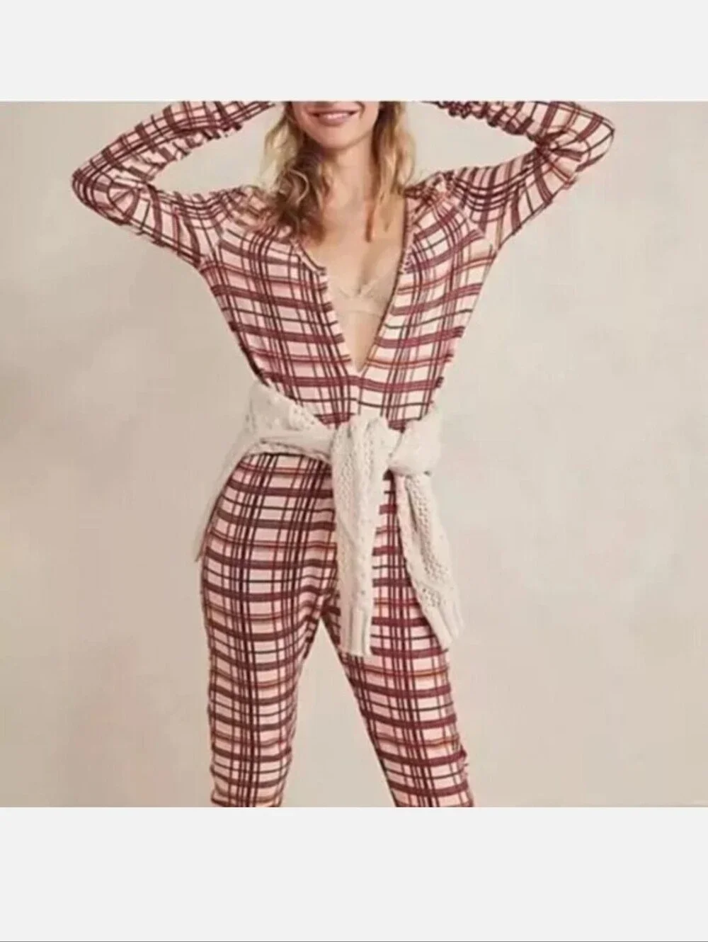 Free People Intimately Free Home Alone Long Johns in beige XS $98 Msrp